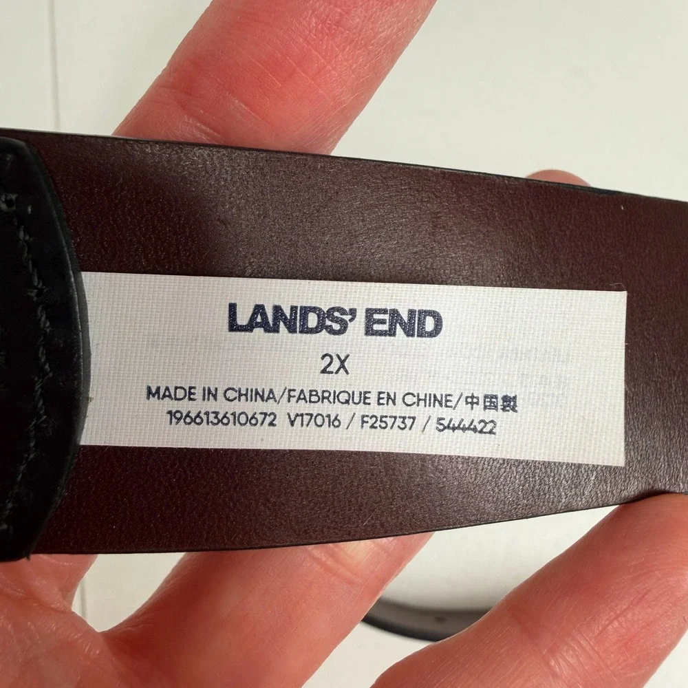 Lands End 2X Belt Black Leather Classic Gold Buckle 544422 F24 Plus Size Mens